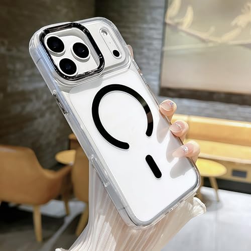 for iPhone 17 Pro Max Clear Case with Electroplated Camera Ring & Buttons, MagSafe Compatible, Military-Grade Shockproof, Anti-Yellowing Slim Transparent Cover - color: Black