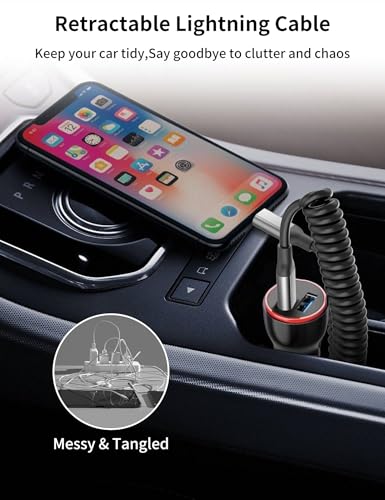 Coiled USB-C to Lightning Cable, 2Pack Retractable iPhone Charger CarPlay - size: 3FT Coiled