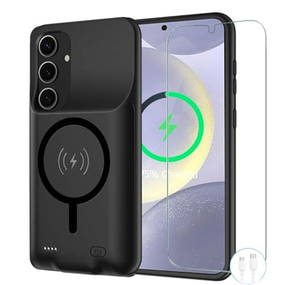Battery Case for Galaxy S24 Plus,[12000mAh]Large capacity Slim Portable Protective Fast Charging Case Battery Case Compatible with Galaxy S24 Plus Wireless Charging Case with Carplay(6.7inch)-Black - size: for Galaxy S24 Plus