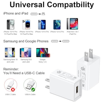 2 Pack 10W USB Charger Block, Fast Charging Wall Charger Power Adapter Brick Cube for iPhone 14 13 12 11 Pro Max SE XS XR X 8 7 6 6S Plus (White) - color: White