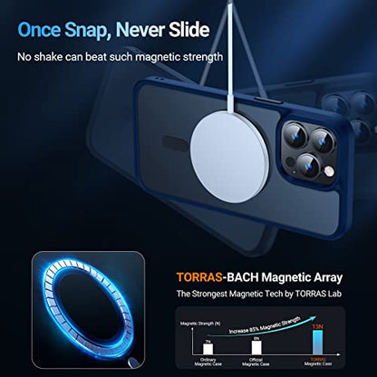 TORRAS Stronger Magnetic for iPhone 14 Pro Case, Translucent Navy Blue | 12 FT Military Grade Drop Tested, Compatible with MagSafe, Slim Protective Matte Silicone for iPhone 14 Pro Phone Case - color: Blue