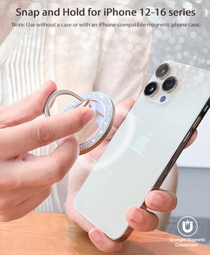 Magnetic Phone Ring Grip Finger Kickstand, Twinkle Transparent Magnetic Double Rings Holder for iPhone 17 16 15 14 Pro Max Plus (Titanium) - color: Titanium