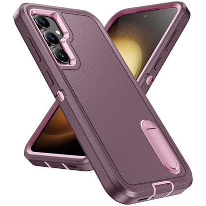 for Samsung Galaxy S23 FE Case with Kickstand Case 3-Layer Military Grade Protective Case Cover Silicone Heavy Duty Rugged Shockproof for Galaxy S23 FE Phone Case (Purple+Pink) - color: Purple+Pink