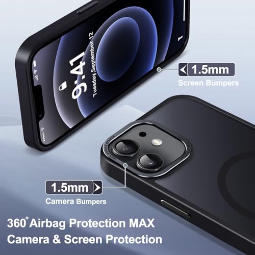 Newfuture Magnetic for iPhone 12/iPhone 12 Pro Case Matte Shockproof, Black | Military Drop Protection, Slim Matte Anti-Fingerprint, Compatible with Magsafe, Camera Guard, Translucent Protective Cover - color: Black, size: iPhone 12/iPhone 12 Pro 6.1inch