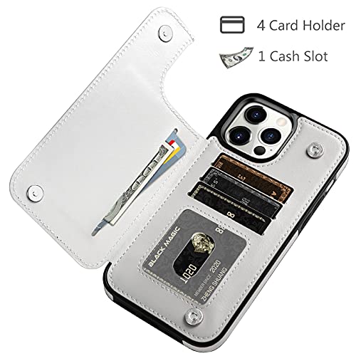 HianDier for iPhone 13 Pro Max Wallet Case with Card Holder Slot White | Phone Case iPhone 13 Pro Max for Women Men Slim Protective With Flip Folio Soft Pu Leather Magnetic Closure Cover 6.7-inch - color: White