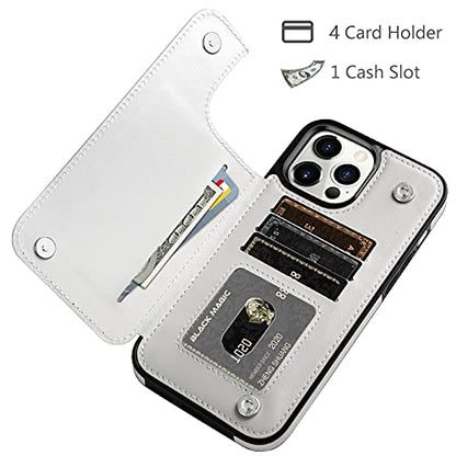 HianDier for iPhone 13 Pro Max Wallet Case with Card Holder Slot White | Phone Case iPhone 13 Pro Max for Women Men Slim Protective With Flip Folio Soft Pu Leather Magnetic Closure Cover 6.7-inch - color: White
