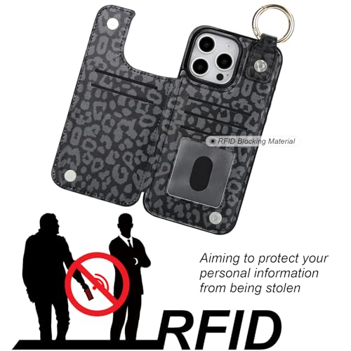 HAOPINSH for iPhone 16 Pro Max Wallet Case with Card Holder, Black Leopard Cheetah Print Back Flip Folio PU Leather Kickstand Card Slots Case, Finger Grip Ring Double Magnetic Clasp Shockproof 6.9" - color: Blue Florals Grip Ring