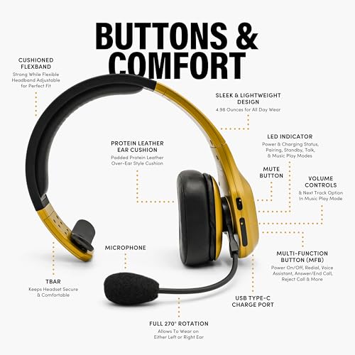 Blue Tiger Storm Gold- Wireless Trucker Bluetooth Headset with Mic - color: Gold, style: Storm Gold
