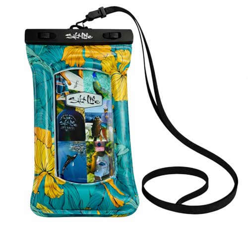 Salt Life Floating Waterproof Phone Case– IPX8 100% Waterproof Phone Case that Floats in Water, Universal Phone Dry Bag with Touchscreen Clear Window, Secure Seal Closure & Lanyard (Sailfish Blossom) - color: Sailfish Blossom