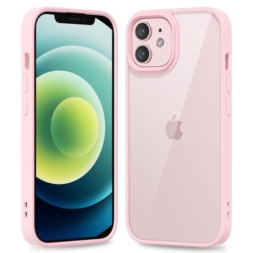 oakxco Thin Slim Clear case for iPhone 12/ iPhone 12 Pro, Transparent Hybrid Hard Shell Plastic & Soft Silicone Rubber Bumper, Non-Yellow Acrylic Protective Lightweight Cover for Women, Light Pink - color: Light Pink, size: 12/ 12 Pro