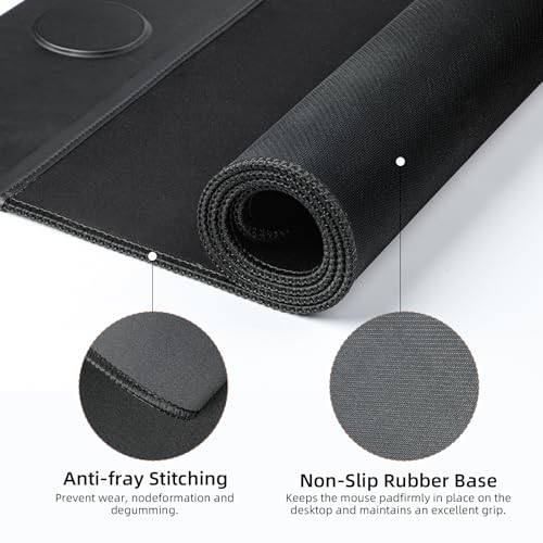 VOVIPO 3 in 1 Wireless Charging Mouse Pad, Gaming Mousepad with Wireless Charger Multiple Devices Compitable with Watch/iPhone/Airpods, Large Desk Mat 90 x 40cm,Desk Pad for MacBook, PC, Laptop-Black - color: Black