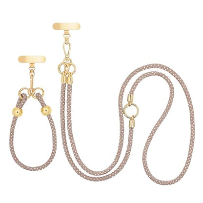 Crystal Phone Strap Crossbody and Wrist Lanyard, Anti Theft Layered & Wrist Strap Cell Phone Neck for Women - color: Light Brown a