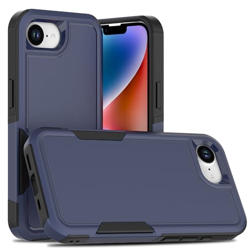 for iPhone 16E / iPhone 17E Case: Dual Layer Protective Heavy Duty Cell Phone Cover Shockproof Rugged with HD Screen Protector - Military Protection Bumper Tough - for iPhone 16E / 17E, Navy Blue - color: Navy Blue (PC) + Black (TPU)