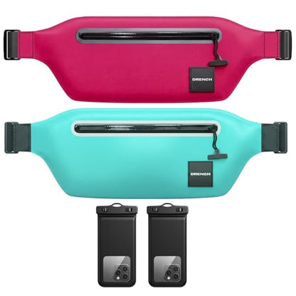 DRENCH beach day phone protection – Pink + Blue Waterproof Fanny Pack Bundle, 2 Submersible Phone Pouches + Floating Cases