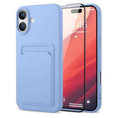 MZELQ Compatible with iPhone 16 Case Card Holder -Purple | Wallet Cover,Camera Protection + Screen Protector Soft Card Slot Phone Case - color: Purple, size: iPhone 16