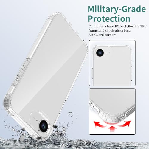 for iPhone 16e Case Crystal Clear Slim Hard Case Hybrid Shockproof Bumper with Tempered Glass Screen Protector Full Body Anti-Yellow Anti-Scratch Phone Protective Cover - color: iPhone 16e