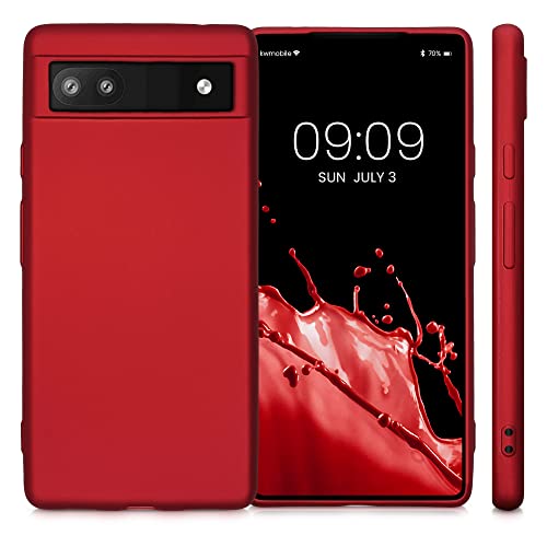 kwmobile Case Compatible with Google Pixel 6a Case - Soft Slim Metallic TPU Silicone Cover - Metallic Dark Red - color: metallic dark red