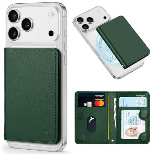 TUCCH for Magsafe Wallet, 6 Card Slots with RFID Blocking, Evergreen | for iPhone 17/17e/16/15/14/13/12 Pro/Pro Max/Plus, Clear ID Window, Magnetic Closure, PU Leather - color: Evergreen