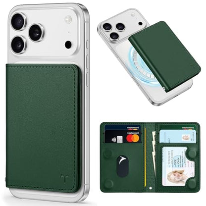 TUCCH for Magsafe Wallet, 6 Card Slots with RFID Blocking, Evergreen | for iPhone 17/17e/16/15/14/13/12 Pro/Pro Max/Plus, Clear ID Window, Magnetic Closure, PU Leather - color: Evergreen