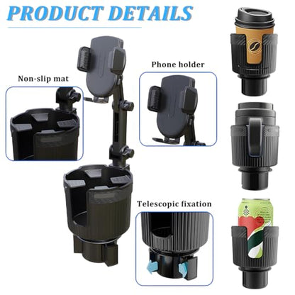 Car Cup Holder Phone Mount, 2 in 1 360° Rotation Long Arm Vehicle Cup Cell Phone Holder Expander with Adjustable Base, Automotive Drink Bottles Smartphones Stand, Universal Fit (Green) - color: Green