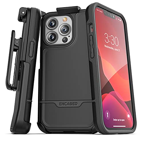 Encased Rebel Designed for iPhone 13 PRO Belt Clip Case (2021) Protective Shockproof Case with Holster (Black) - color: Black, size: iPhone 13 Pro