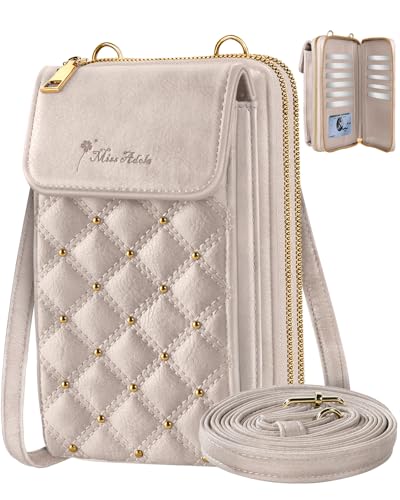 Miss Adola Zipper Cell Phone Purse Crossbody Bag for Women | Zipper Closure, RFID Blocking, Card Slots, Adjustable Shoulder Strap, Cute Small Phone Wallet for Travel and Daily Carry - color: Gold