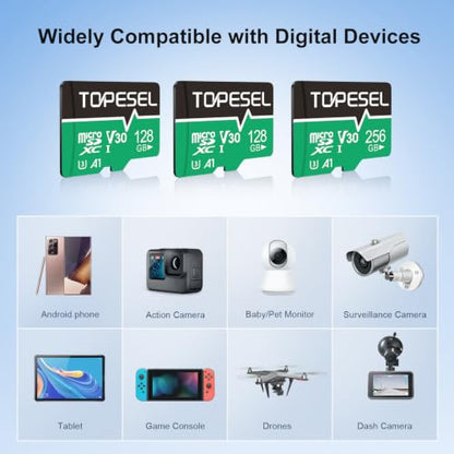 TOPESEL 128GB Micro SD Card 5 Pack with Adapter, High Speed TF Card, Memory Card microSDXC for Camera, Smartphone, Tablet, Dash Cam, Drone, UHS-I, U3, A1, 4K UHD, V30(128GB 5Pack) - color: 128GB x5