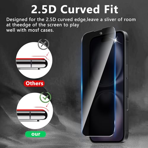 3+3 Pack Privacy Screen Protector Designed for iPhone 16 With 3 Pack Camera Lens Protector,Full Coverage Anti-Spy Tempered Glass Film,9H Hardness,Bubble Free,Easy to Install - color: iPhone 16 FK33