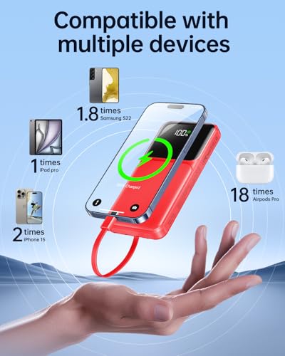RONEGN Portable Charger with Built in Cable 20000mAh Fast Charging - color: Red
