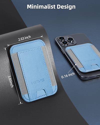 HiWe for MagSafe Wallet, 7 Cards Holder for Phone Case, RFID Blocking - color: Sky Blue Wallet - Grey Band