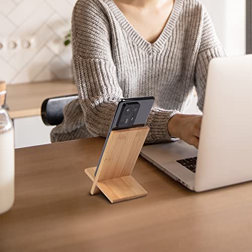 Mobile Stand Japanese Style Cellphone Holder Desktop Organizer Charging Station Compatible with All Smartphones Tablets Natural Bamboo Wood Portable Adjustable Angle (Pattern-Hole) - style: PATTERN-HOLE