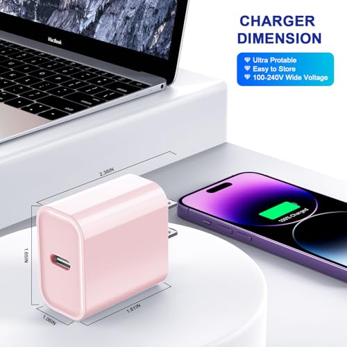 3Pack iPhone 17/16/15 Charge Block, USB C Charger,Pink Charger Adapter Plug - color: Pink