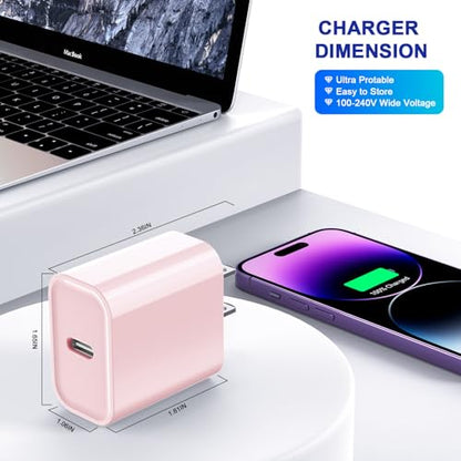 3Pack iPhone 17/16/15 Charge Block, USB C Charger,Pink Charger Adapter Plug - color: Pink