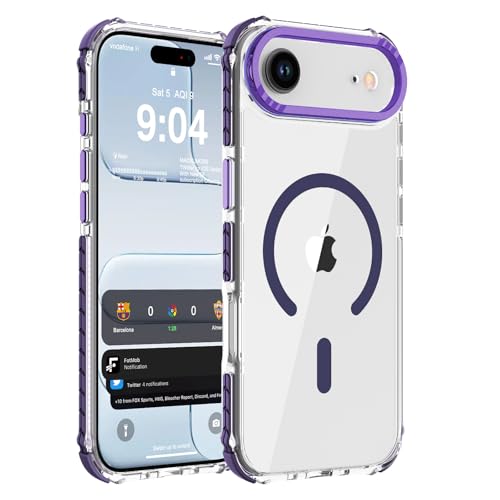 DEERLAMN Strong Magnetic Case for iPhone Air 6.5-Inch,[Compatible with Magsafe][Military Grade Drop Protection] Clear Slim Shockproof Protective Phone Cover-Transparent+Purple - color: Transparent+Purple, size: for iPhone Air 6.5-Inch
