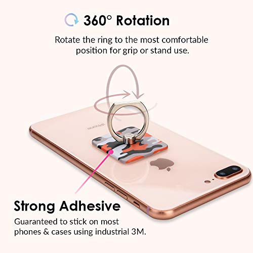 Velvet Caviar Cell Phone Ring Holder - Finger Ring & Stand - Improves Phone Grip Compatible with iPhone, Galaxy and Most Cases (Except Silicone/Leather) - Orange Camo - color: Orange Camo