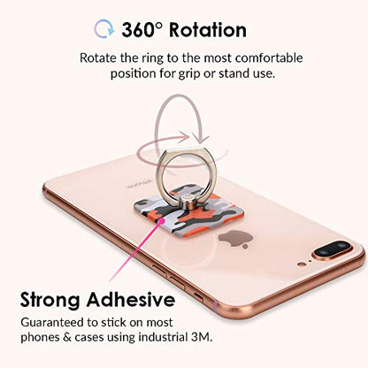 Velvet Caviar Cell Phone Ring Holder - Finger Ring & Stand - Improves Phone Grip Compatible with iPhone, Galaxy and Most Cases (Except Silicone/Leather) - Orange Camo - color: Orange Camo
