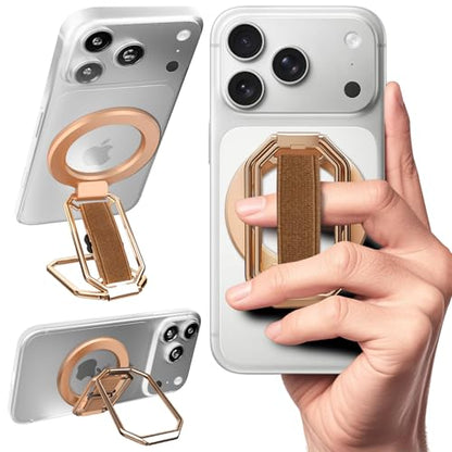 4in1 Phone Grip Stand for MagSafe,Loop Strap,Dual-Fold,360°Rotate,Rose Gold - color: Rose Gold