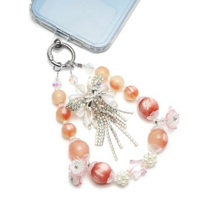 WOZEAH Phone Charm for Women, Beaded Wrist Strap Lanyard with Tether Tab – Anti-Theft Hands-Free Detachable Phone Chain Wristlet - color: Orange Bow