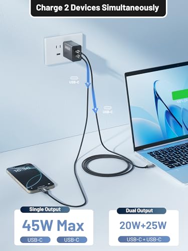 45W Dual USB C Charger, Phone Charger Fast Charging with 4FT Cable - color: 45W White