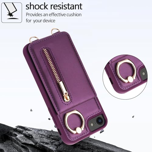 Crossbody Wallet Case for iPhone 7/8/SE 2020/SE 2022, with Card Slots Zipper Pocket Case, Flip Folio Purse RFID Blocking with Ring Kickstand Detachable Strap-Lavender - color: Lavender, size: iPhone 7/8/SE 2020/SE 2022 (4.7")