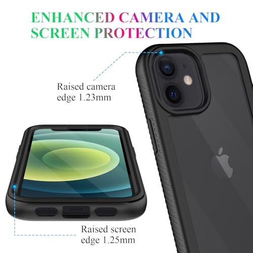 Compatible with iPhone 12 Mini Case, Built in Screen Protector Full Body Shockproof Slim Fit Bumper Protective Phone Cover 5.4'' Men Women-Black/Clear - size: iPhone 12 Mini