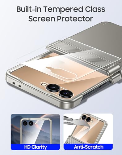 GooseBox for Samsung Galaxy Z Flip 7 Case Wallet RFID Card Holder&Hinge Protection&HD Screen Protector, Full Body Shockproof Cover for Galaxy Z Flip 7(Natural Titanium) - color: Flip7-Titanium