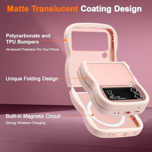 UEEBAI Magnetic for Samsung Galaxy Z Flip 3/Z Flip 4 Case, Compatible with MagSafe, Transparent Clear Wave Frame Design Soft Edge Cover Matte Shockproof Phone Case- Pink - color: Pink, size: Samsung Galaxy Z Flip 3/Z Flip 4