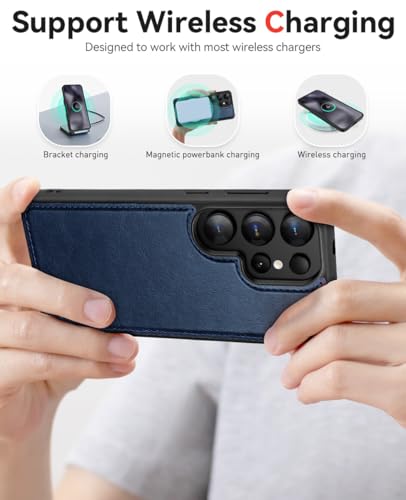 OCASE for Samsung Galaxy S25 Ultra Detachable Wallet Case, Blue | 2-in-1, Card Holder, RFID Blocking, Stand, Wrist Strap, Shockproof, Wireless Charging, Magnetic, PU Leather Flip Phone Cover - color: Blue, size: Samsung Galaxy S25 Ultra