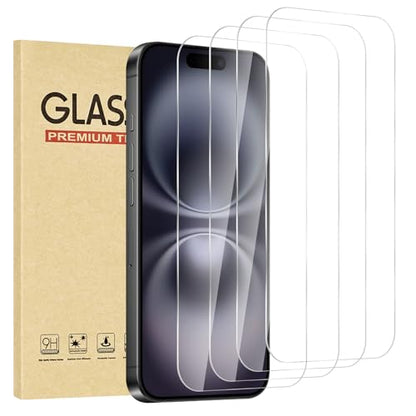 4 Pack for iPhone 16 Screen Protector，Premium Tempered Glass Film 9H Hardness，Scratch Resistant，Bubble Free，Easy Installation，Ultra Durable，HD Clear，Case Friendly [6.1 inch] - size: iPhone 16