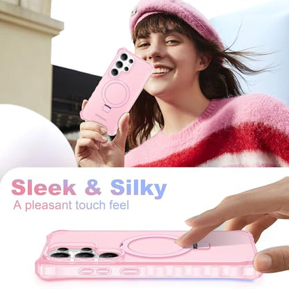 Compatible with Samsung Galaxy S25 Ultra Case 6.9'' Cute Wavy Frame with Magnetic Stand [Compatible with Mag-Safe] Military-Grade Translucent Phone Case for Women Girl, Pink - color: Pink, size: Samsung Galaxy S25 Ultra