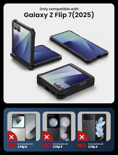 i-Blason for Samsung Galaxy Z Flip 7 Case with Stand & Belt-Clip, Black | Built-in Screen Protector, Hinge Protection, Belt-Clip, KickStand, Full-Body Protection, Military - color: Black