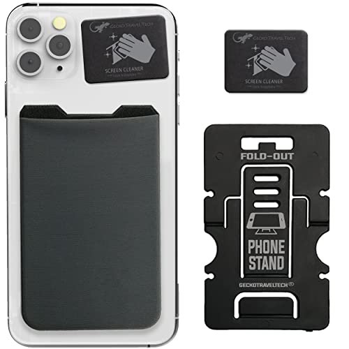 Phone Wallet - Adhesive Card Holder - Cell Phone Pouch - Stick on Lycra Pocket by Gecko - Carry Credit Cards and Cash - color: --BLANK-- GRAY