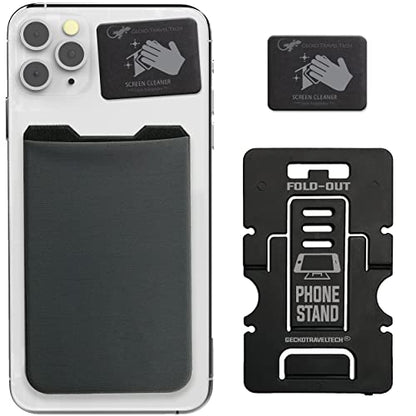 Phone Wallet - Adhesive Card Holder - Cell Phone Pouch - Stick on Lycra Pocket by Gecko - Carry Credit Cards and Cash - color: --BLANK-- GRAY