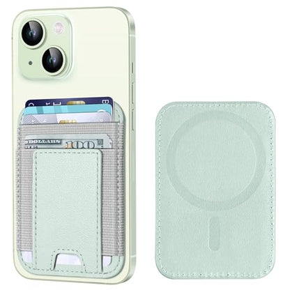 Upgraded for Magsafe Wallet, 7 Card Holder, RFID Blocking, Strongest Magnet | Magnetic Wallet for iPhone 17/16/15/14/13/12 Series, for iPhone Magsafe Wallet with 2 Card Slots, Vegan Leather, Light Green - color: Light Green-Upgraded